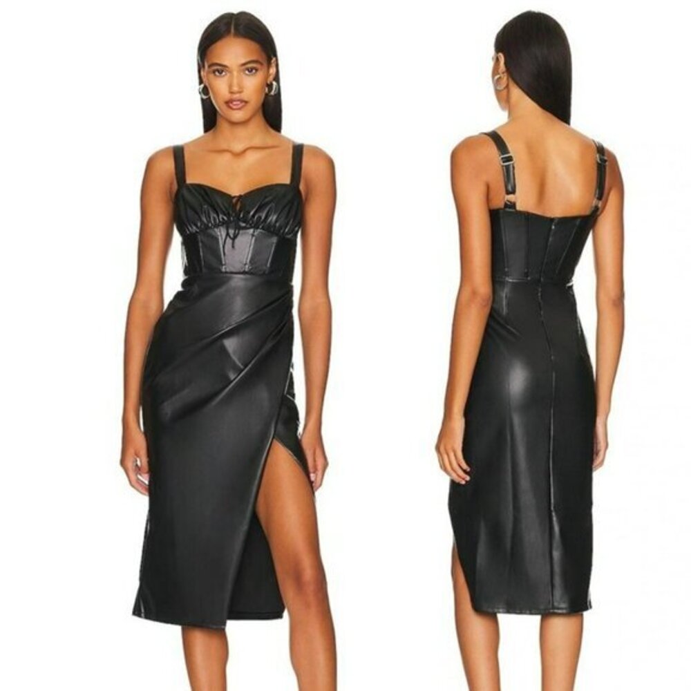 REMI x REVOLVE Gwen Faux Leather Dress - Black